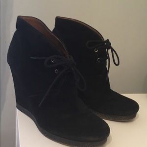 Nine West black suede ankle booties w/ wedge heel